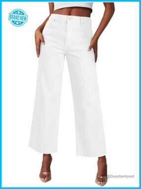 High Waisted Wide Leg Cropped Ripped Stretchy Denim Jeans with Pockets